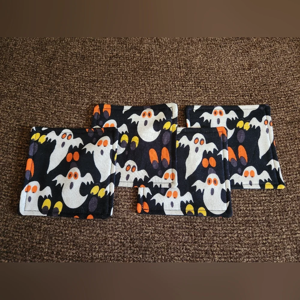 Halloween Coasters Set Of 4 Ghosts Black White Orange New